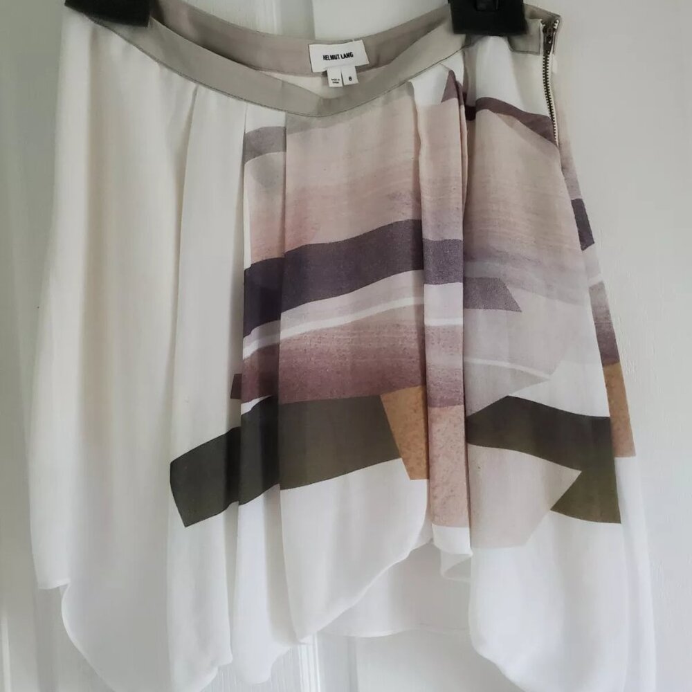Helmut Lang Women Chic and Edgy Multicolor Asymmetric Skirt. Leather belt Size 8